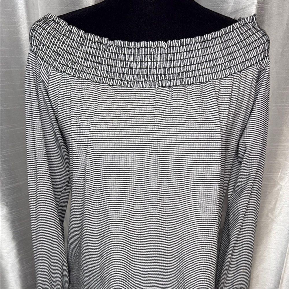 Adora Off Shoulder Striped 3/4 Sleeve Stretch Top